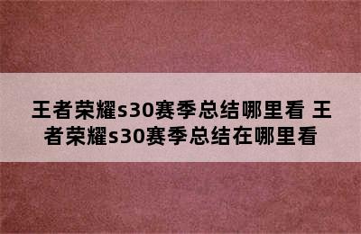 王者荣耀s30赛季总结哪里看 王者荣耀s30赛季总结在哪里看